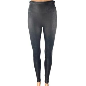 Spanx Black Faux Leather Mid Rise Skinny Fitness Workout Gym Leggings Pants Sz S